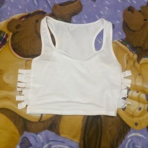 white flarred crop top , see through , size SMALL